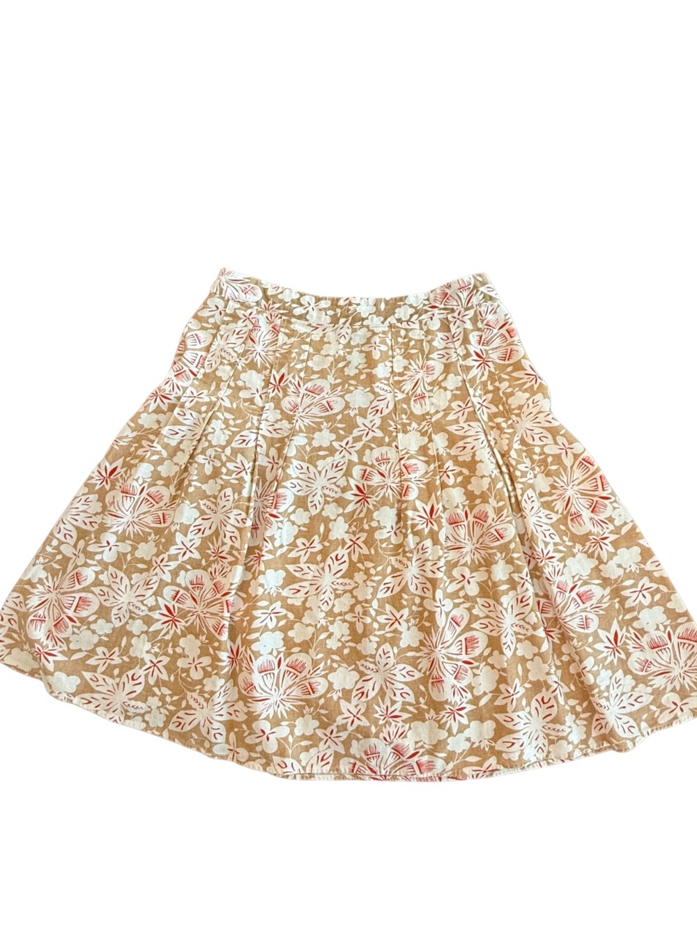 George Linen Blend Floral Skirt in Tan, White, Red